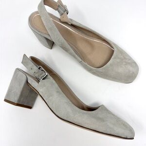 Vionic Light Gray Suede Nareen Slingback Block Heels